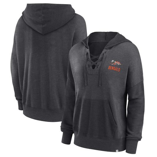 Cincinnati Bengals Fanatics Branded Women's Heritage Snow Wash French Terry Lace-UpPullover Hoodie - Heather Charcoal